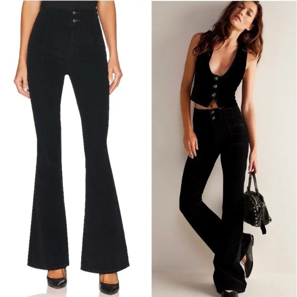 Free People We The Free Jayde Cord Flare Jeans Beluga Black High Rise 30